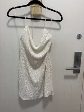 ASTR The Label Kendra Sequin Cowl White Mini Dress Sz M